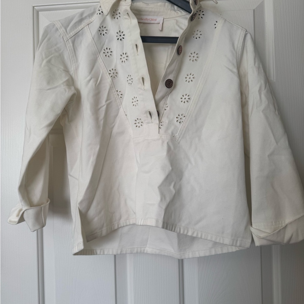 White Cotton Chloe Shirt with Embroidered Eyelet Details